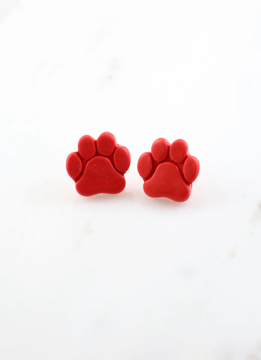 Red Clay Paw Print Studs