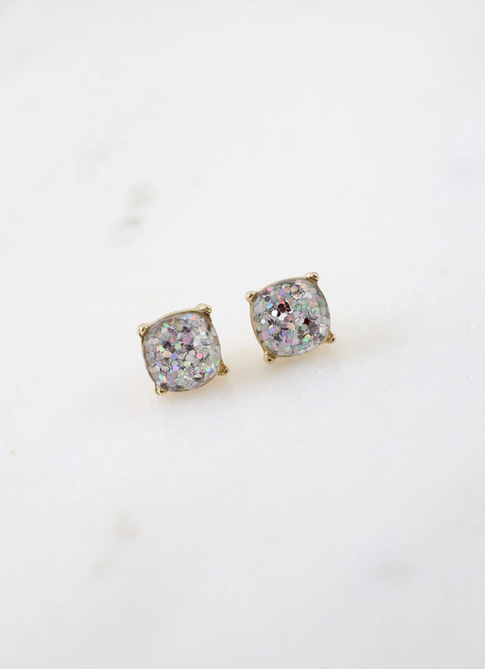 Glitter Cushion Cut Stud Earring