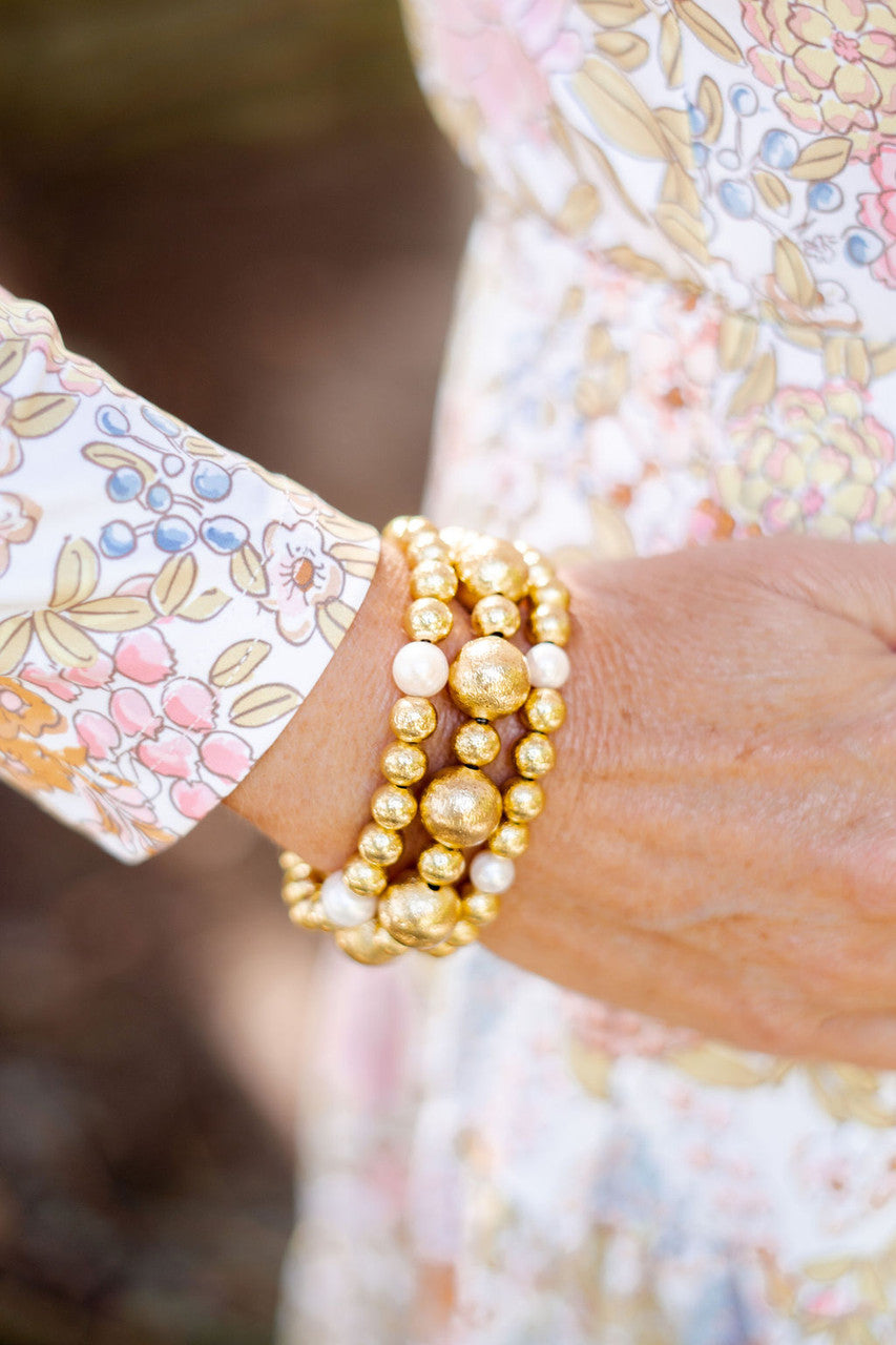 Georgia Gold Beaded Bracelet 8 MM with Freshwater Pearl