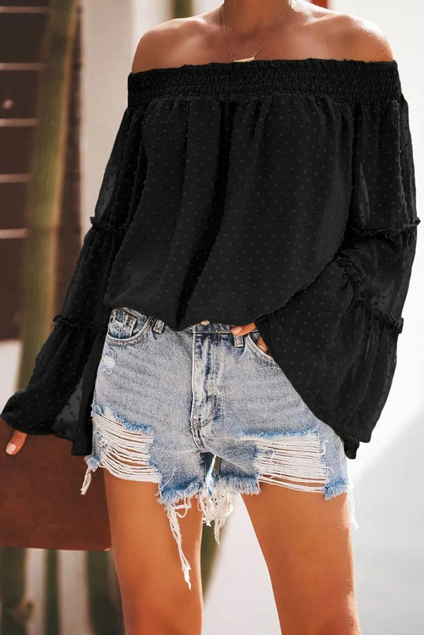 Off-Shoulder Tiered Sleeve Blouse