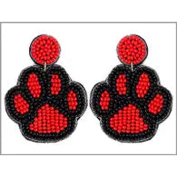 Seed Bead Red and Black Paw Print 2.25" Earring