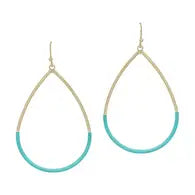 Teal Color Coated Metal and Gold Teardrop 2" Earring