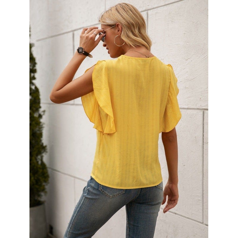 V-Neck Ruffle Sleeve Blouse