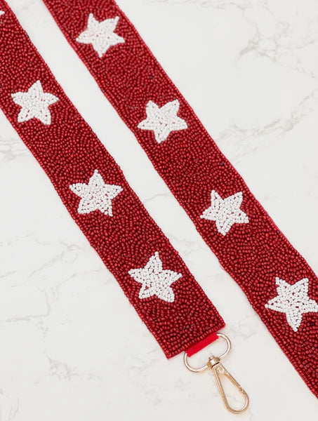 Red and White Star Beaded Purse Strap