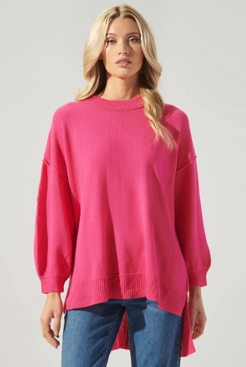 Sweet Sunday Hi Lo Knit Tunic -Pink