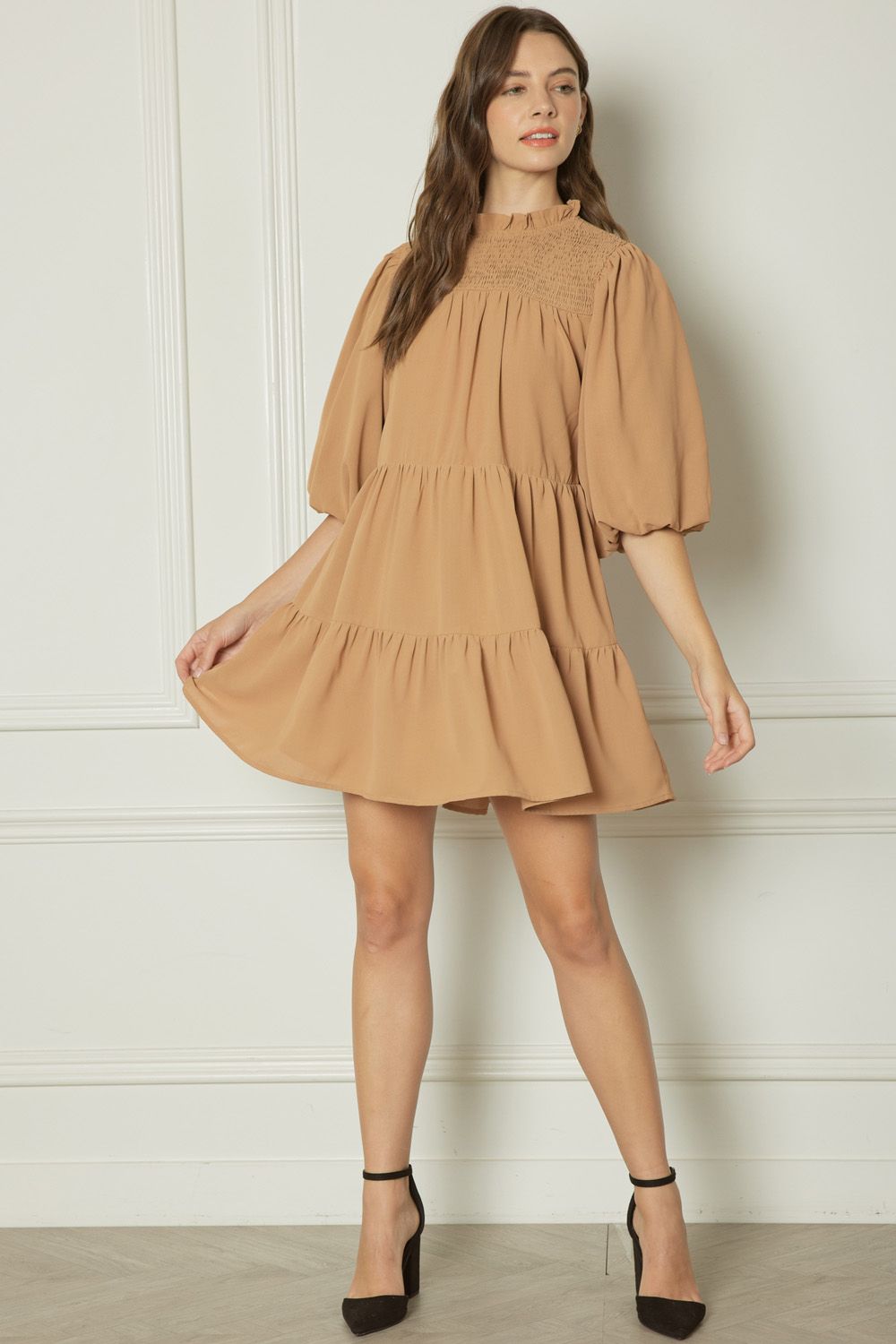 Camel Mock Neck Mini