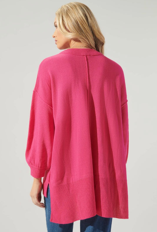 Sweet Sunday Hi Lo Knit Tunic -Pink