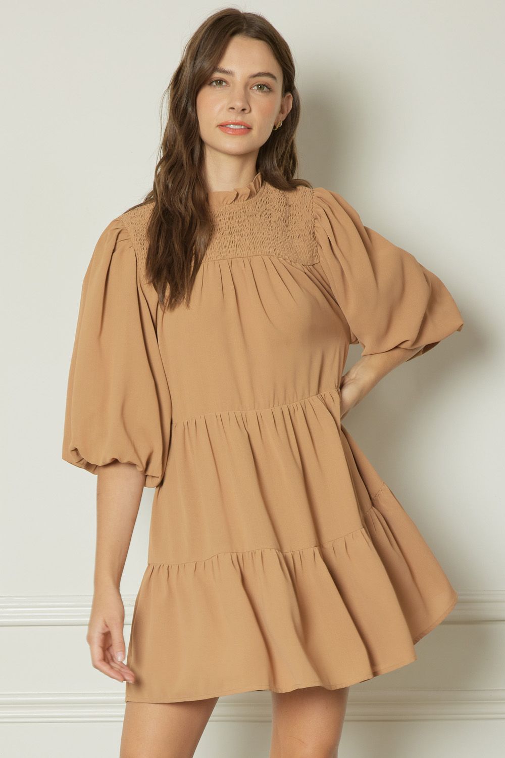 Camel Mock Neck Mini