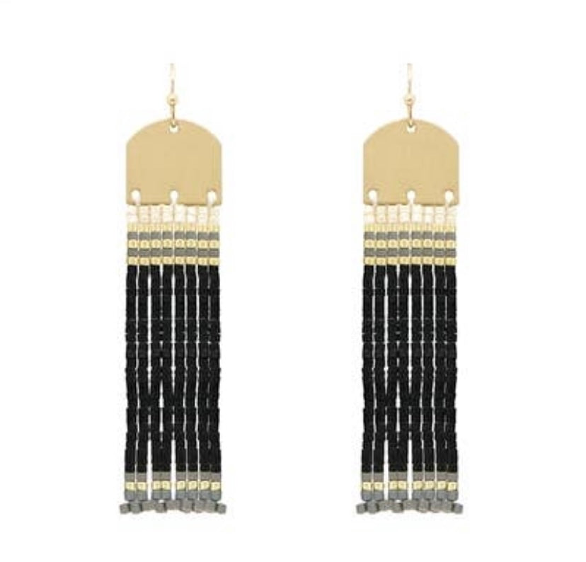 Gold with Black Seed Bead Tassel Earring