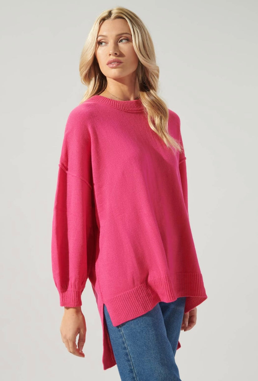 Sweet Sunday Hi Lo Knit Tunic -Pink