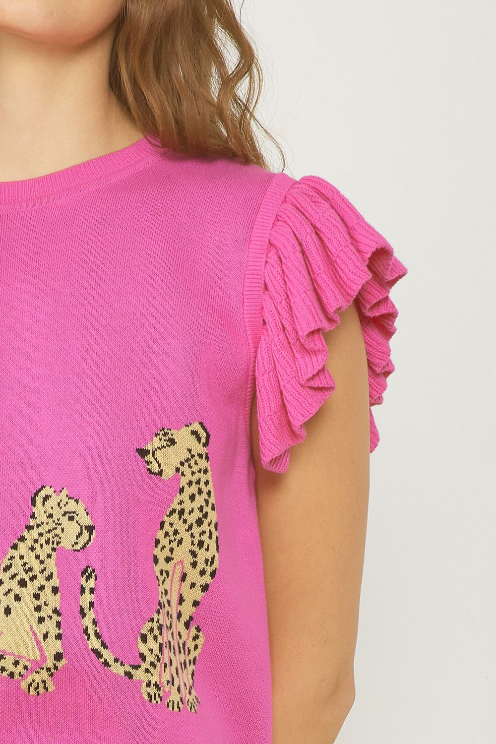 Cheetah Ruffle Knit Top