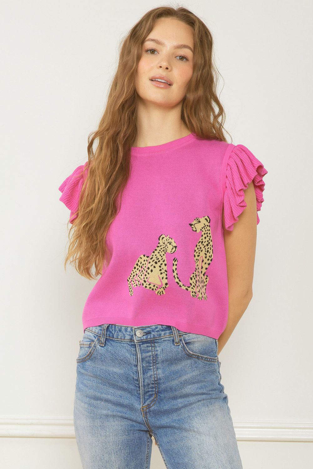 Cheetah Ruffle Knit Top